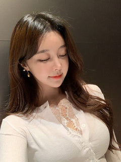 Korean Spring 2020 Sexy Lace-Trim Buttoned Top