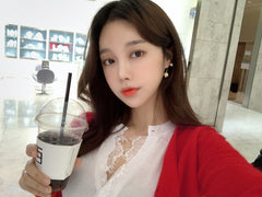 Korean Spring 2020 Sexy Lace-Trim Buttoned Top