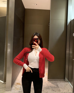 Korean Spring 2020 Sexy Lace-Trim Buttoned Top