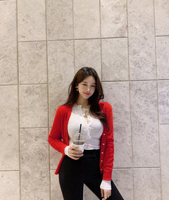 Korean Spring 2020 Sexy Lace-Trim Buttoned Top