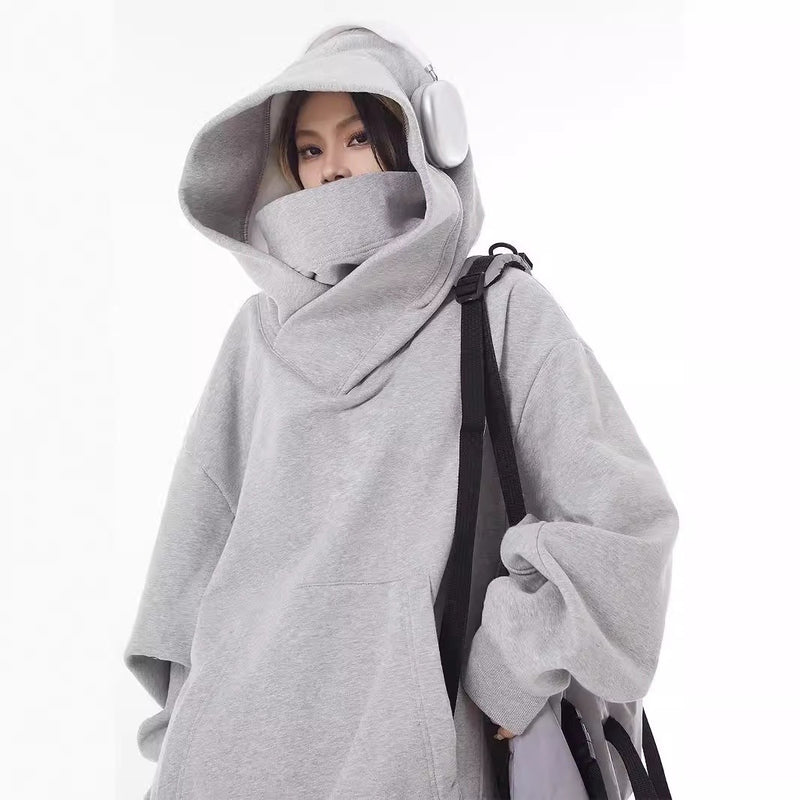 Loose High Collar Fleece Lined Hoodie